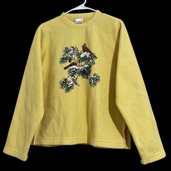 Women’s Yellow “Birds on a Tree” Print Fall Winter Casual Sweater Sz-S - Picture 1 of 5